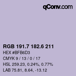 カラーコード: RGB 191.7 182.6 211 | qconv.com
