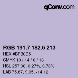 カラーコード: RGB 191.7 182.6 213 | qconv.com