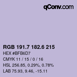 カラーコード: RGB 191.7 182.6 215 | qconv.com