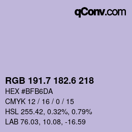カラーコード: RGB 191.7 182.6 218 | qconv.com