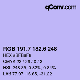 カラーコード: RGB 191.7 182.6 248 | qconv.com