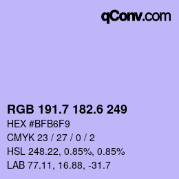 カラーコード: RGB 191.7 182.6 249 | qconv.com