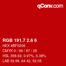 カラーコード: RGB 191.7 2.6 6 | qconv.com