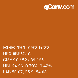 カラーコード: RGB 191.7 92.6 22 | qconv.com
