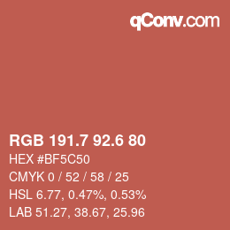 カラーコード: RGB 191.7 92.6 80 | qconv.com
