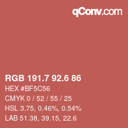 カラーコード: RGB 191.7 92.6 86 | qconv.com