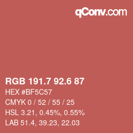 カラーコード: RGB 191.7 92.6 87 | qconv.com