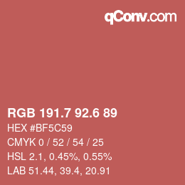 カラーコード: RGB 191.7 92.6 89 | qconv.com