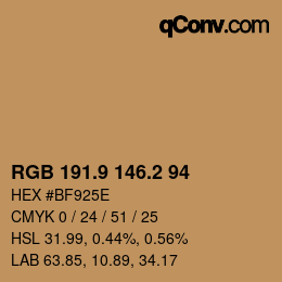 カラーコード: RGB 191.9 146.2 94 | qconv.com