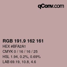 Color code: RGB 191.9 162 161 | qconv.com