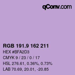 Color code: RGB 191.9 162 211 | qconv.com