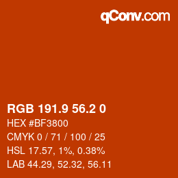 Color code: RGB 191.9 56.2 0 | qconv.com