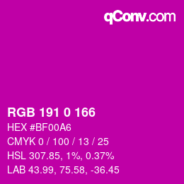 Color code: RGB 191 0 166 | qconv.com