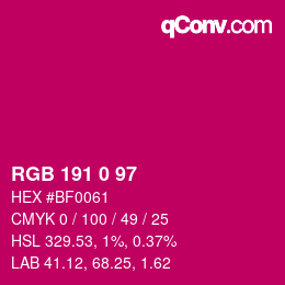 Color code: RGB 191 0 97 | qconv.com