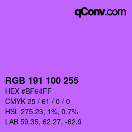 Color code: RGB 191 100 255 | qconv.com