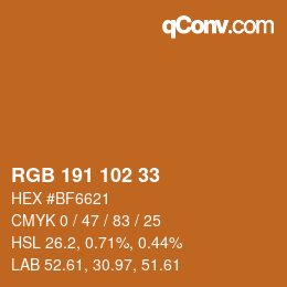 Color code: RGB 191 102 33 | qconv.com