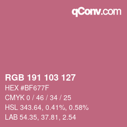 Color code: RGB 191 103 127 | qconv.com