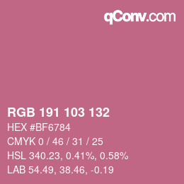 Color code: RGB 191 103 132 | qconv.com