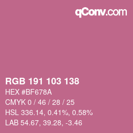 Color code: RGB 191 103 138 | qconv.com