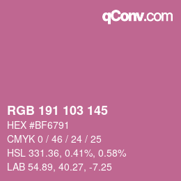 Color code: RGB 191 103 145 | qconv.com