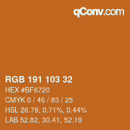 Color code: RGB 191 103 32 | qconv.com