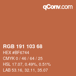 Color code: RGB 191 103 68 | qconv.com