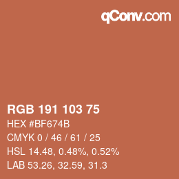 Color code: RGB 191 103 75 | qconv.com