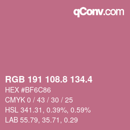 カラーコード: RGB 191 108.8 134.4 | qconv.com