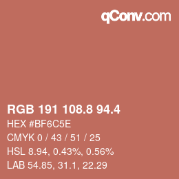 カラーコード: RGB 191 108.8 94.4 | qconv.com