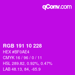 Color code: RGB 191 10 228 | qconv.com