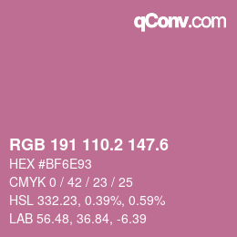 カラーコード: RGB 191 110.2 147.6 | qconv.com