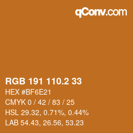 カラーコード: RGB 191 110.2 33 | qconv.com