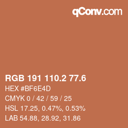 カラーコード: RGB 191 110.2 77.6 | qconv.com