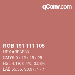 颜色代码: RGB 191 111 105 | qconv.com