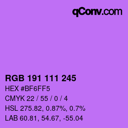 Farbcode: RGB 191 111 245 | qconv.com