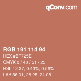 Color code: RGB 191 114 94 | qconv.com