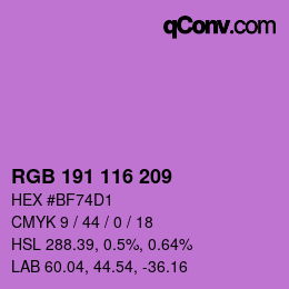 Color code: RGB 191 116 209 | qconv.com