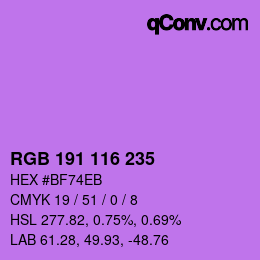 Código de color: RGB 191 116 235 | qconv.com