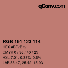 Color code: RGB 191 123 114 | qconv.com