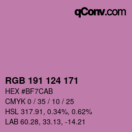 カラーコード: RGB 191 124 171 | qconv.com