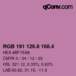 カラーコード: RGB 191 126.8 168.4 | qconv.com