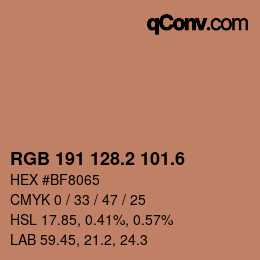 カラーコード: RGB 191 128.2 101.6 | qconv.com