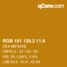 カラーコード: RGB 191 128.2 11.6 | qconv.com