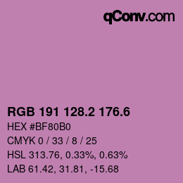 カラーコード: RGB 191 128.2 176.6 | qconv.com