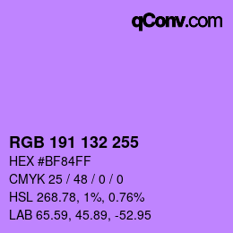 Color code: RGB 191 132 255 | qconv.com