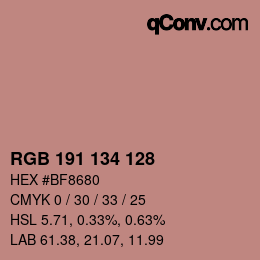 Color code: RGB 191 134 128 | qconv.com