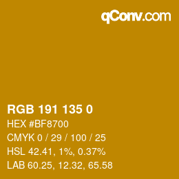 Color code: RGB 191 135 0 | qconv.com