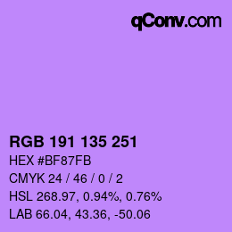 Color code: RGB 191 135 251 | qconv.com