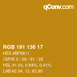 Color code: RGB 191 136 17 | qconv.com