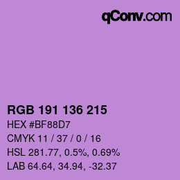 Color code: RGB 191 136 215 | qconv.com